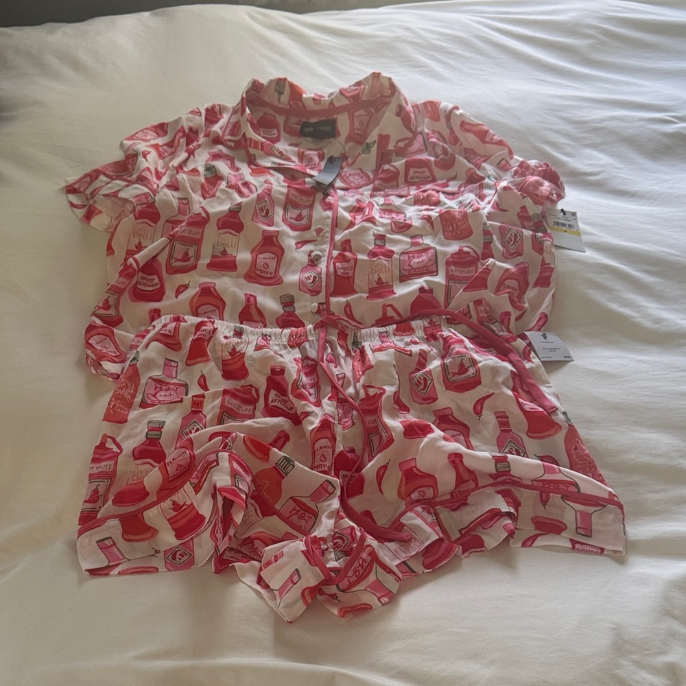 Women's Ketchup Print Pajama Set - Red & White